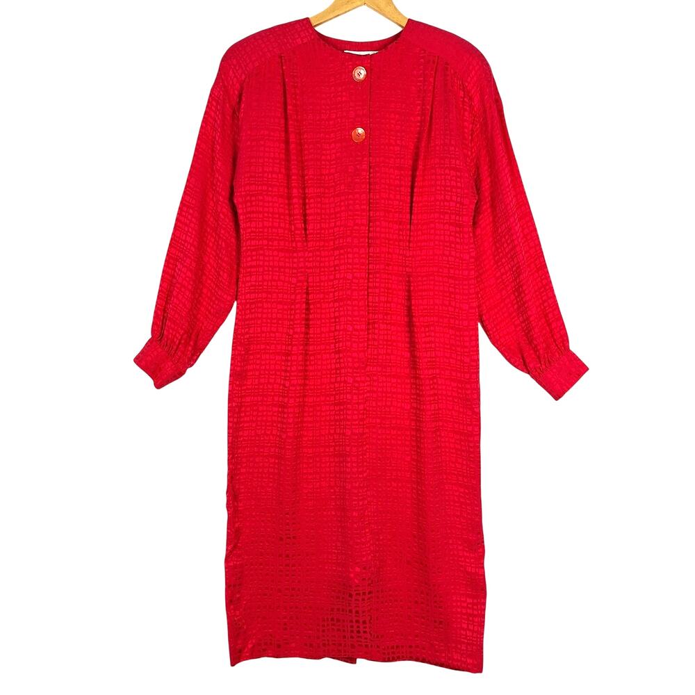 Womens Dress 10 Vintage Y2K 90s Red Silk‎ Midi Christmas Holiday Cocktail Party
